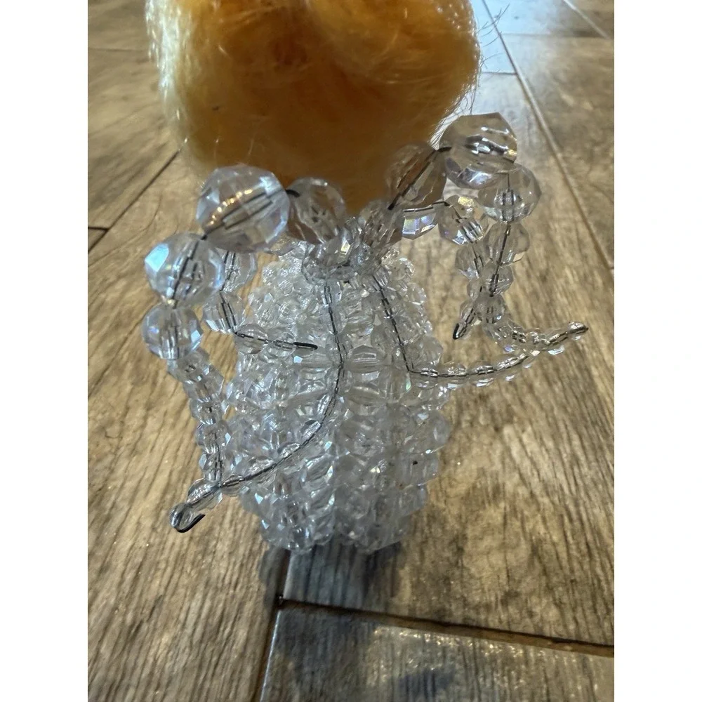 Angel Figurine Ornament‎ Small Clear Beaded Blonde Vintage Handmade Christmas
